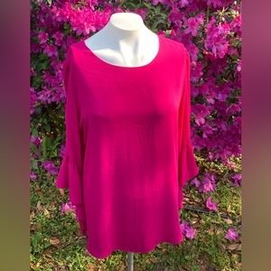 Joseph Ribkoff Pink Blouse Size 12 long flutter sleeves